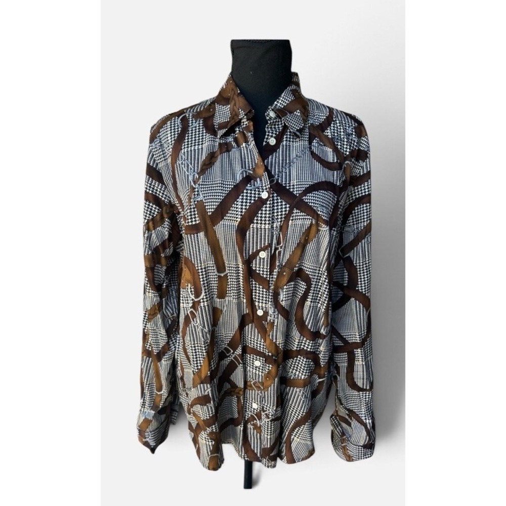 Vintage Ralph Lauren Equestrian Shirt Blouse XL Horse Bit Bridle Black Brown EC